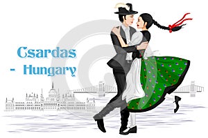 Hungarian Couple performing Csardas dance of Hungary photo