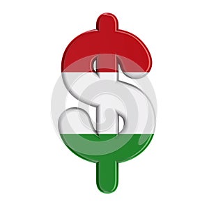 Hungarian dollar currency sign - Business 3d flag of hungary symbol - Budapest, Central Europe or politics concept