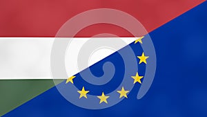Hungarian and Europe flag. Brexit concept of Hungary leaving European Union