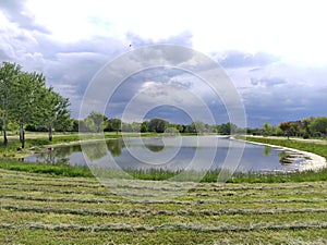Hungarian fishpond in Abony city, Europe photo