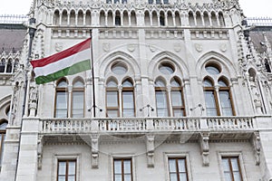 Hungarian flag on the pole on the Hungarian parliament