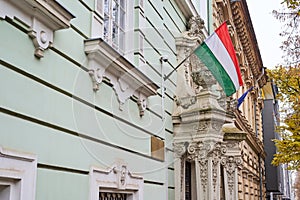 Hungarian flag on the street of Szeged