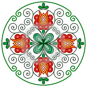 Hungarian floral decoration in rounded frame