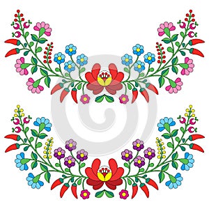 Hungarian floral folk pattern - Kaloscai embroidery with flowers and paprika