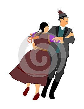 Couple in love dancing Balkan folk. Folklore event on wedding ceremony.