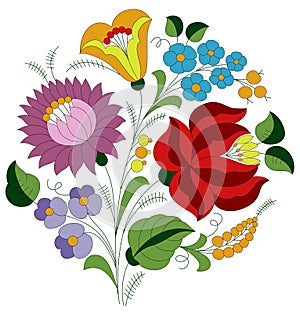 Hungarian folk pattern with rose tulip and peonie
