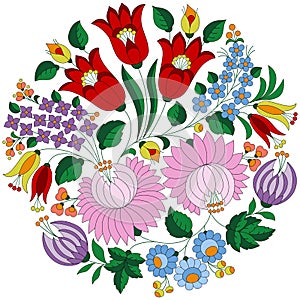 Hungarian folk pattern with tulips and peonies