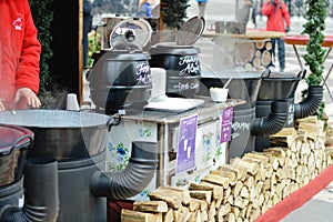 Hungarian foods at a christmas fair stand on the Vorosmarty square