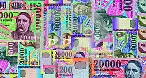 Hungarian Forint 20000 HUF banknotes abstract color mosaic pattern