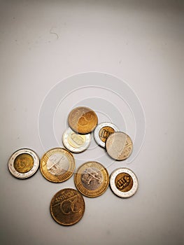 Hungarian forint coins on white background