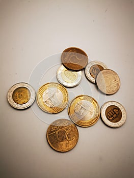 Hungarian forint coins on white background