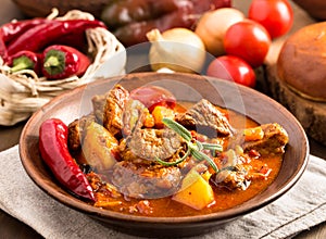 Hungarian goulash in plate