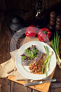 Hungarian goulash with potato pancakes