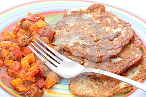 Hungarian goulash and potato pancakes