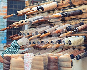 Hungarian national chimney cake baked on stick