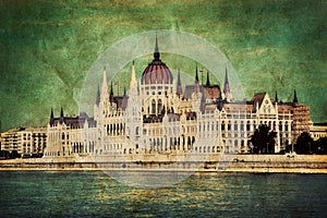 Hungarian parliament in Budapest, Hungary. Retro