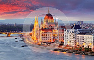 Hungarian parliament, Budapest at sunset