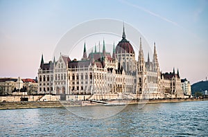 Hungarian parliament building along Danube river, Budapest - Hungary