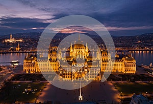 Hungarian Parliament Building in Budapest Cityscape A Bird\'s Eye View from a Drone Point of View