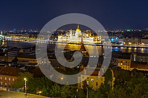 Hungarian Parliament Building and Budapest cityscape at night, Hungary