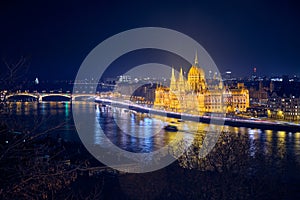 Hungarian Parliament Building in Budapest at night