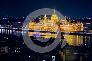 Hungarian Parliament Building in Budapest at night