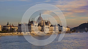 Hungarian Parliament Building in Budapest at sunset