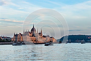 Hungarian parliament building in Budapest at sunset