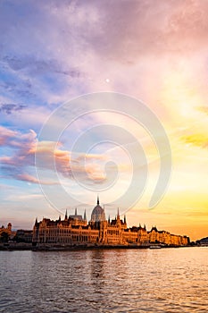 Hungarian parliament building in Budapest at sunset