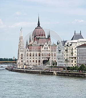 Hungarian parliament building and Danube river in Budapest, Hung