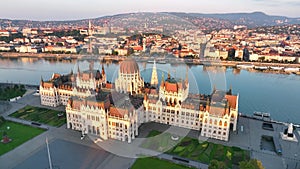 Hungarian Parliament Building with the Danube river, in Budapest, Hungary.