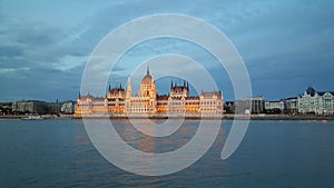 The Hungarian Parliament Building in the evening