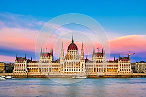 Hungarian Parliament Building located on the Danube River in Budapest, Hungary