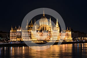 Hungarian Parliament Building at night, Budapest, Hungary