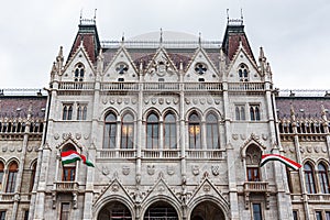 The Hungarian Parliament building on a rainy fall day in Budapest, the capital of Hungary