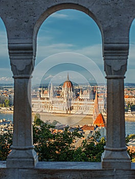 The Hungarian Parliament Building. View from the window of Fisherman's Bastion