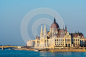 Hungarian Parliament at daytime. Budapest. One of the most beautiful buildings in the Hungarian capital