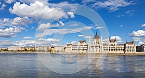 Hungarian parliament, embankment of Danude river, Budapest, Hungary, Europe