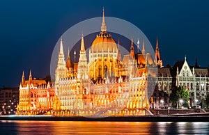 Hungarian Parliament, night view, Budapest