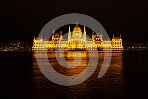 Hungarian Parliment night panoramic view, Budapest