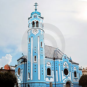 The Hungarian Secessionist Catholic cathedral or the Blue Church in the old town in Bratislava, Slovakia photo