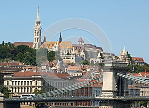 Budapest Skyline of Famous Landmarks on a sunny day with blue cloudless sky Hungary photo