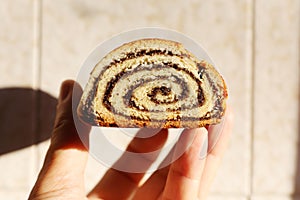 Hungarian stuffed rolled poppy seeds christmas cake name is beigli or bejgli