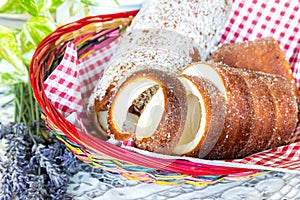Hungarian traditional sweet food Kurtoskalacs, alos called chimney cake