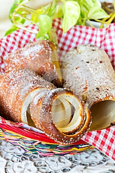 Hungarian traditional sweet food Kurtoskalacs, als0 called chimney cake