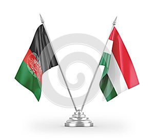 Hungary and Afghanistan table flags isolated on white 3D rendering