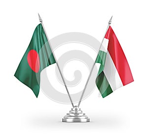 Hungary and Bangladesh table flags isolated on white 3D rendering