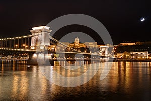 Hungary, Budapest, Chain bridge and Castle Buda - night picture