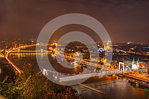Hungary, Budapest, Danube, Elisabeth Bridge, Chain bridge - night picture