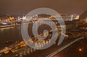 Hungary, Budapest, Elisabeth Bridge, Castle Garden and Varkert casino - night picture